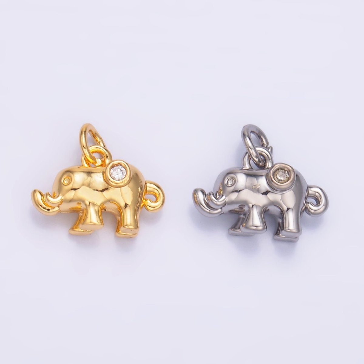 24K Gold Filled CZ Elephant  Animal 3D Multidimensional Charm in Gold & Silver | W400