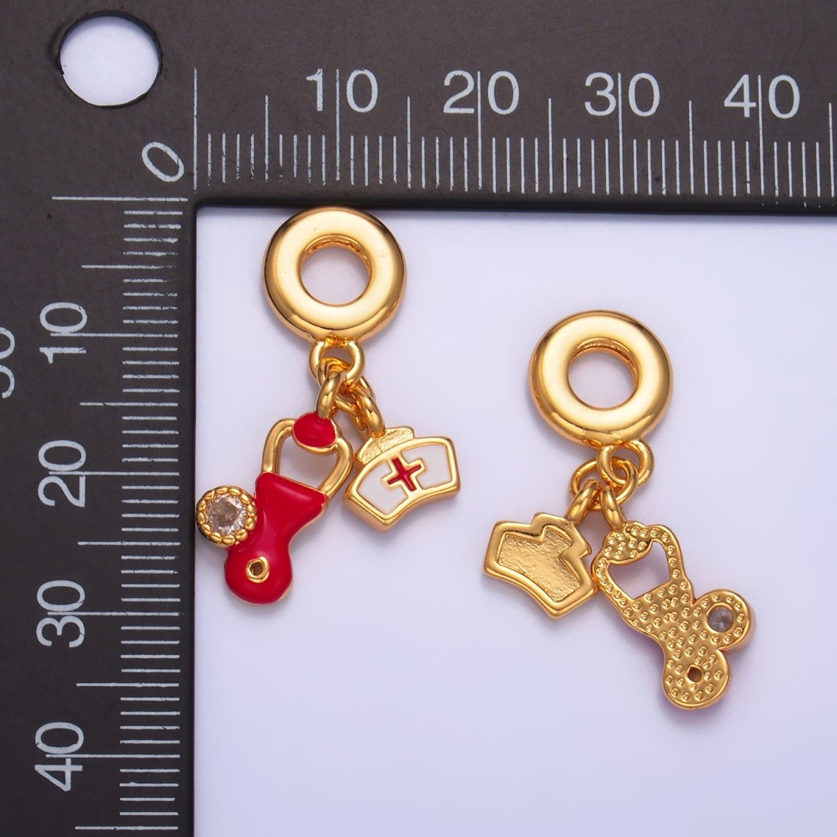 24K Gold Filled CZ Enamel Nurse Doctor Stethoscope Rhondelle Drop Pendant | W331