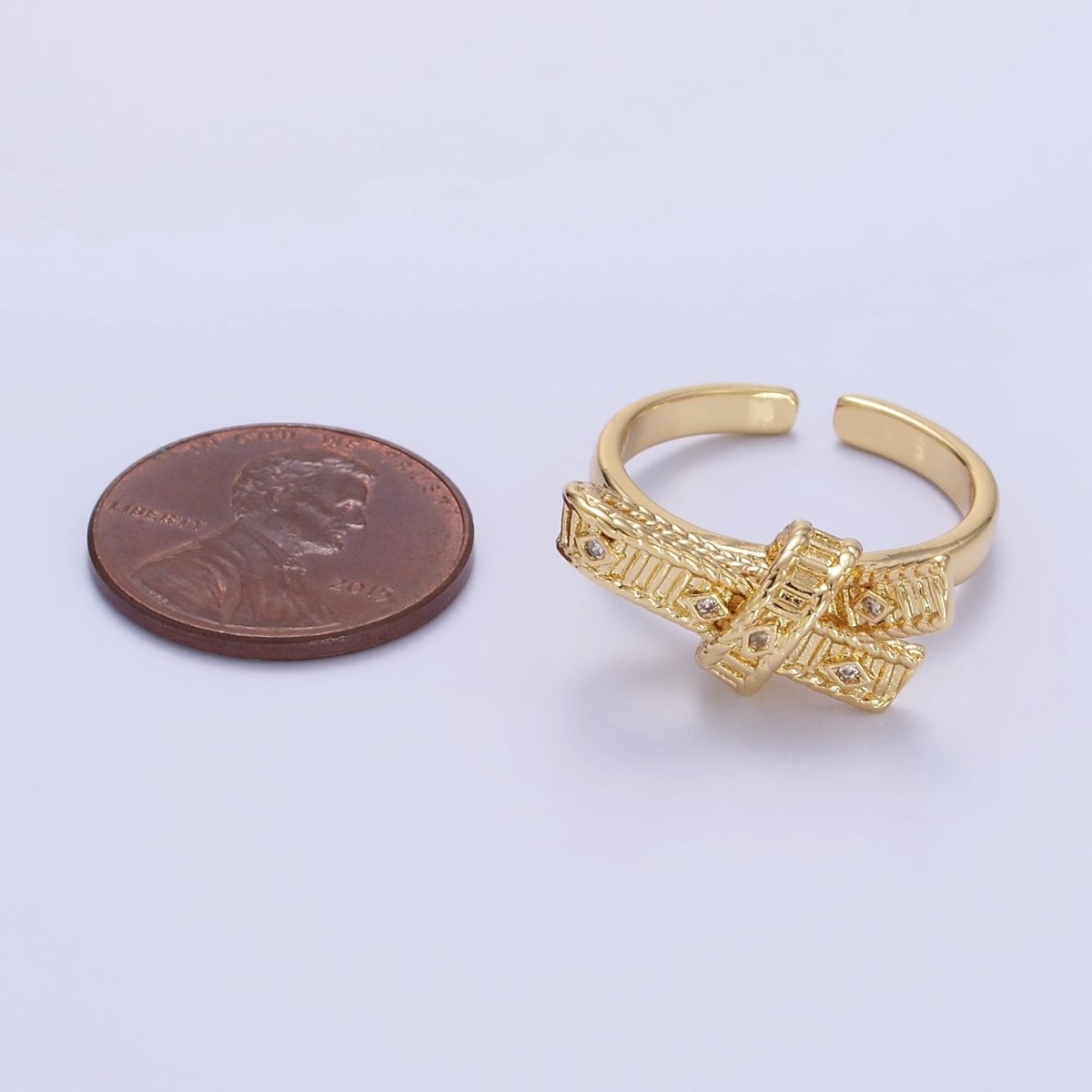 24K Gold Filled CZ Evil Eye Ribbed Tied Band Ring in Gold & Silver | R178 R179
