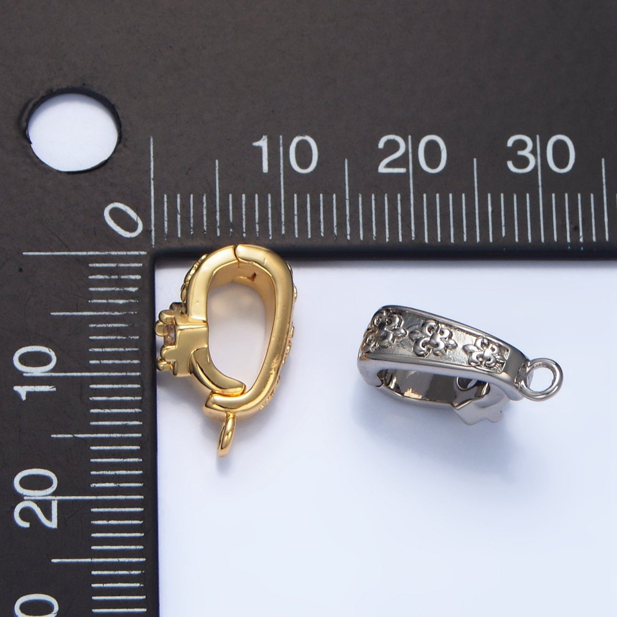 24K Gold Filled CZ Fleur Snap Latch Bail Findings in Gold & Silver | Z972
