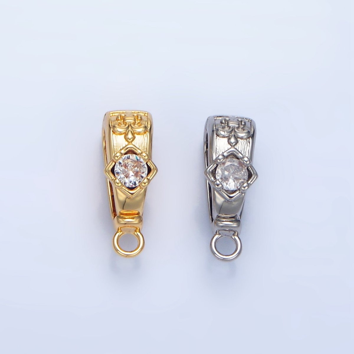 24K Gold Filled CZ Fleur Snap Latch Bail Findings in Gold & Silver | Z972