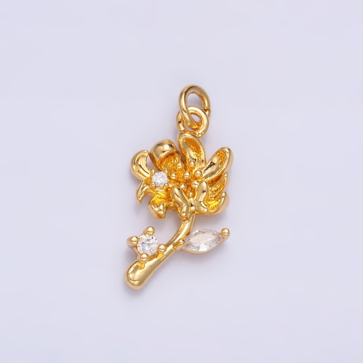 24K Gold Filled CZ Flower 3D Multidimensional Charm in Gold & Silver | W793