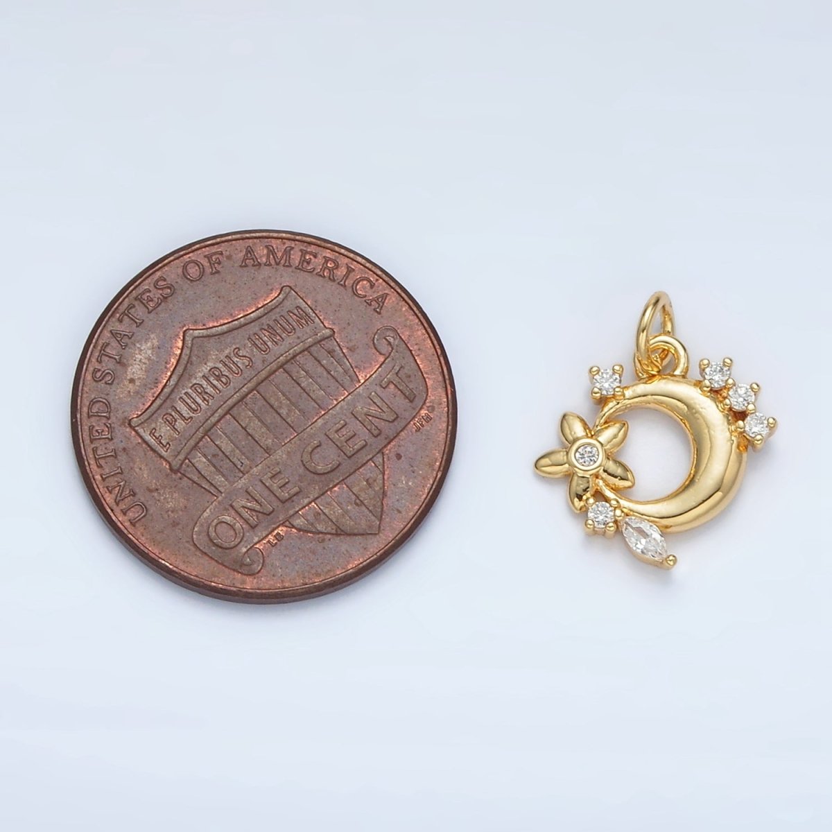 24K Gold Filled CZ Flower and Cresent Moon Celestial Charm | AC-111
