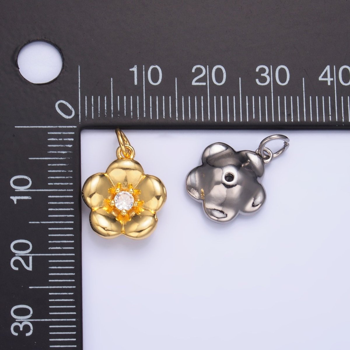 24K Gold Filled CZ Flower Multidimensional 3D Charm in Gold & Silver | W869
