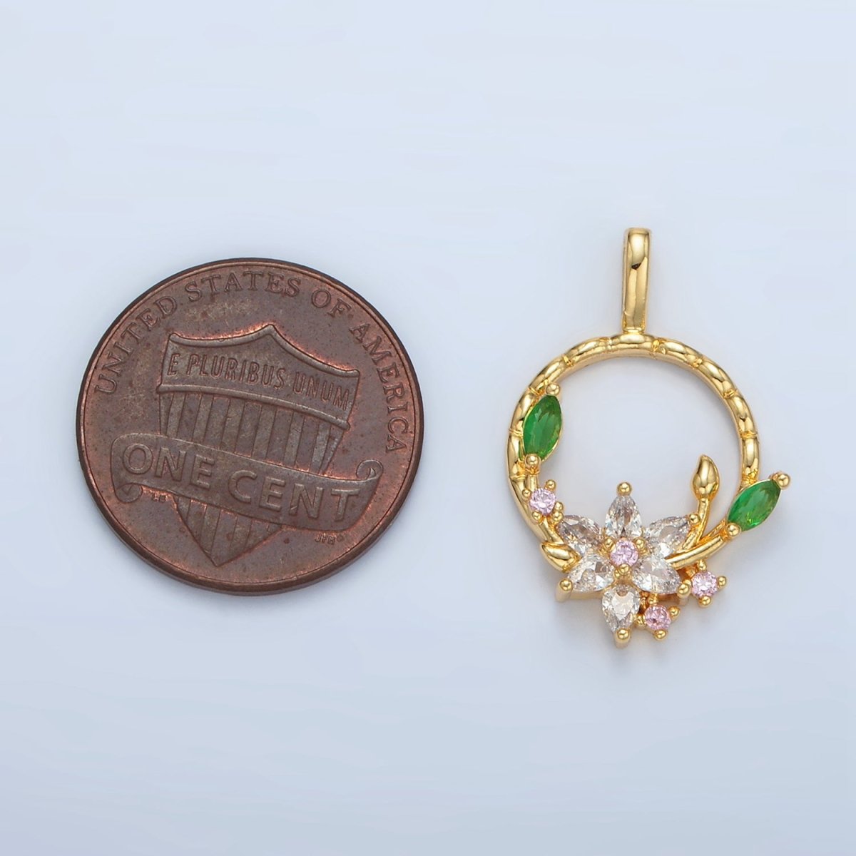 24K Gold Filled CZ Flower Open Round Quilted Bezel Pendant | AA128