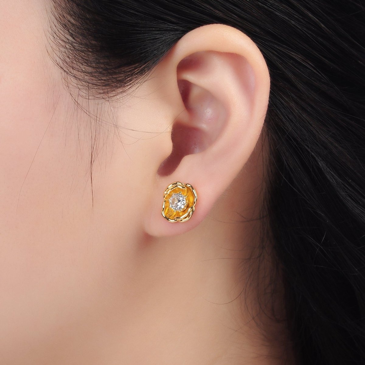 24K Gold Filled CZ Flower Stud Earrings | AD-626