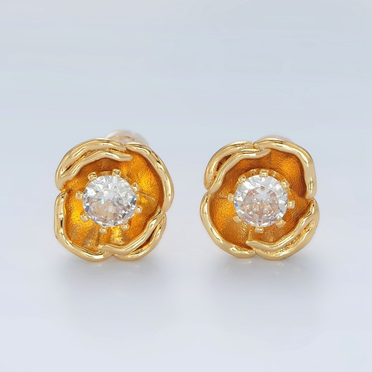 24K Gold Filled CZ Flower Stud Earrings | AD-626