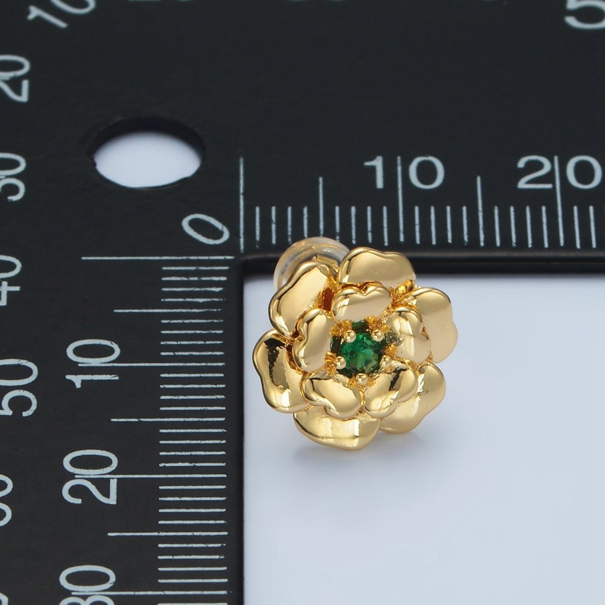24K Gold Filled Green CZ Bud Flower Stud Earrings | AD624