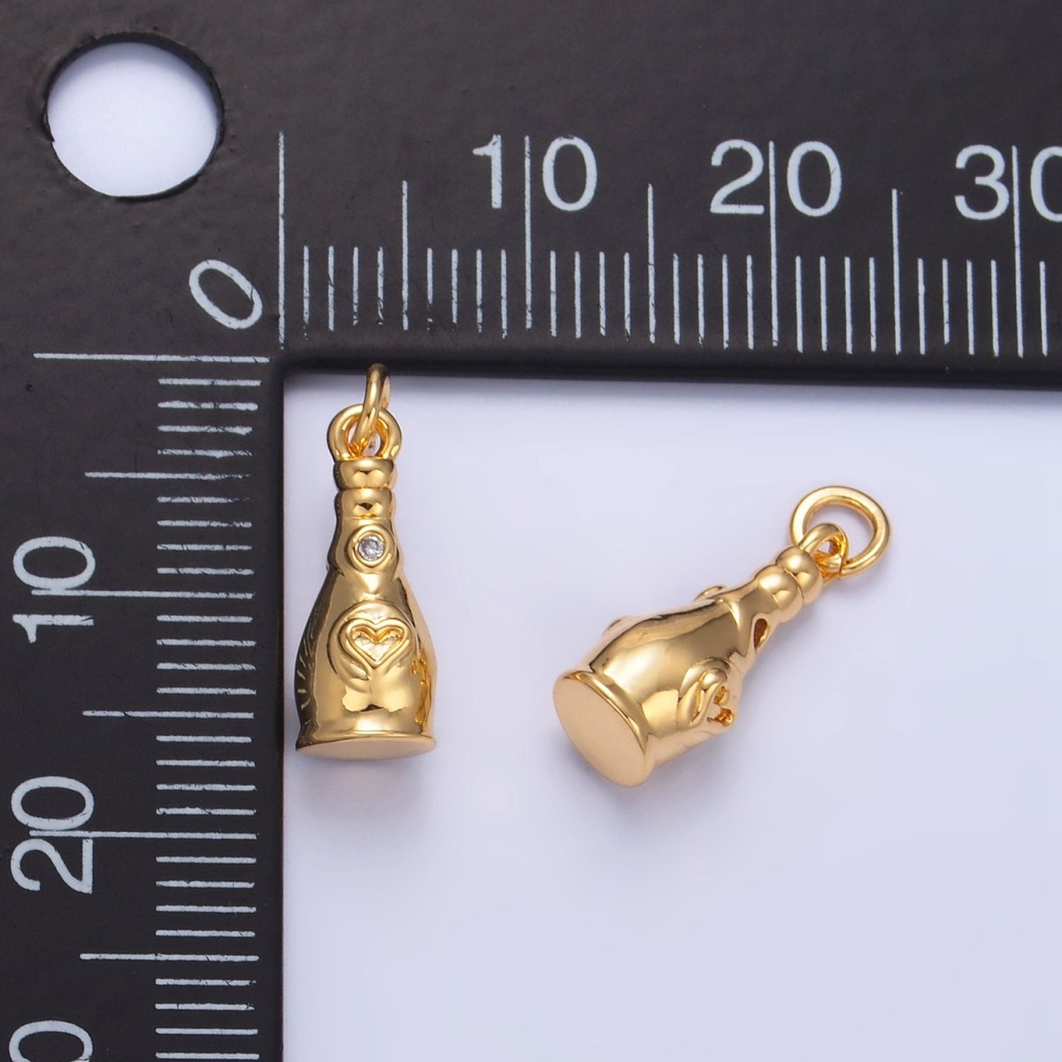 24K Gold Filled CZ Heart Wine Bottle 3D Multidimensional Charm | W136
