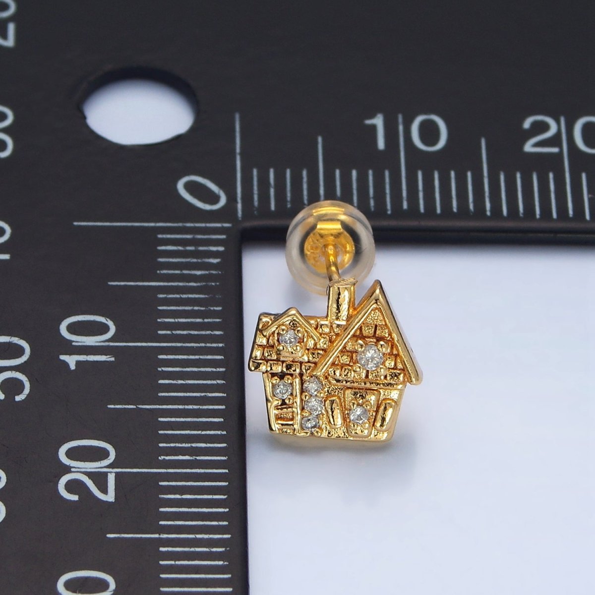 24K Gold Filled CZ House Home Mini Stud Earrings | P010