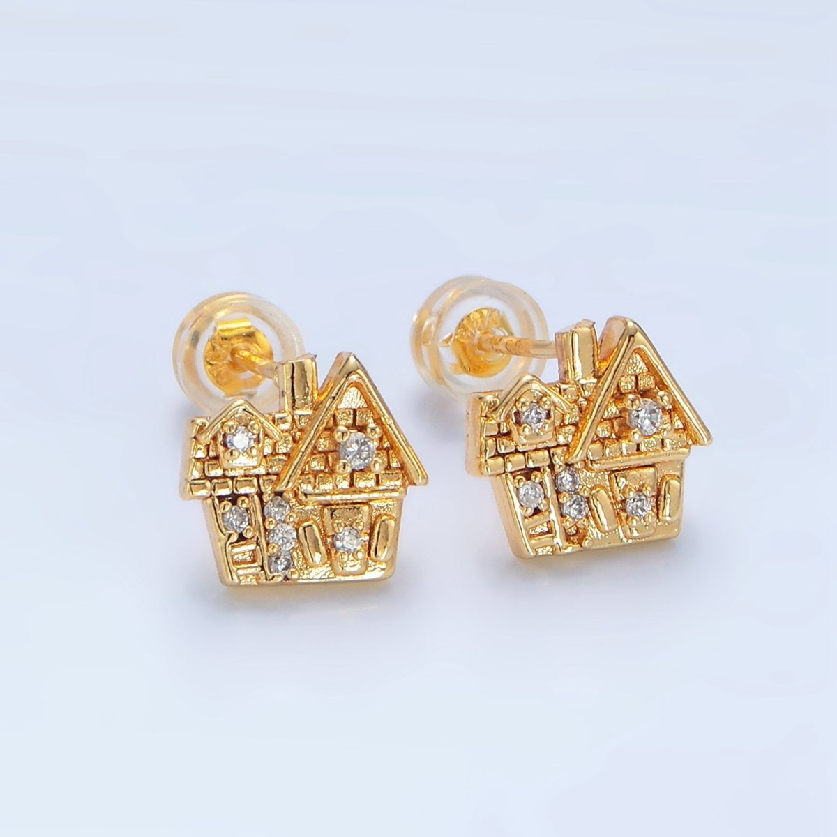 24K Gold Filled CZ House Home Mini Stud Earrings | P010