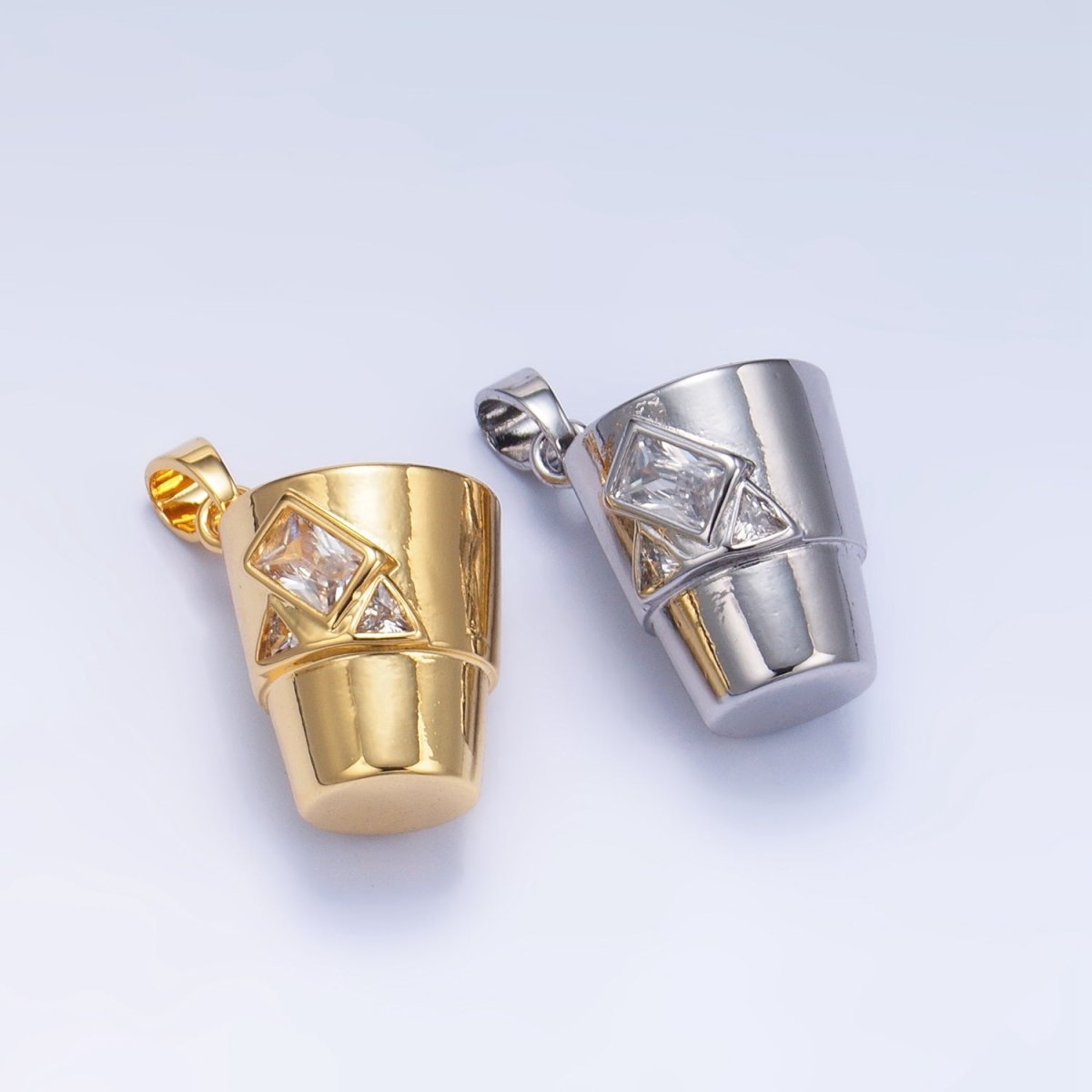 24K Gold Filled CZ Iced Cup Drink Whisky Glass in Rock Pendant in Gold & Silver | AA1004