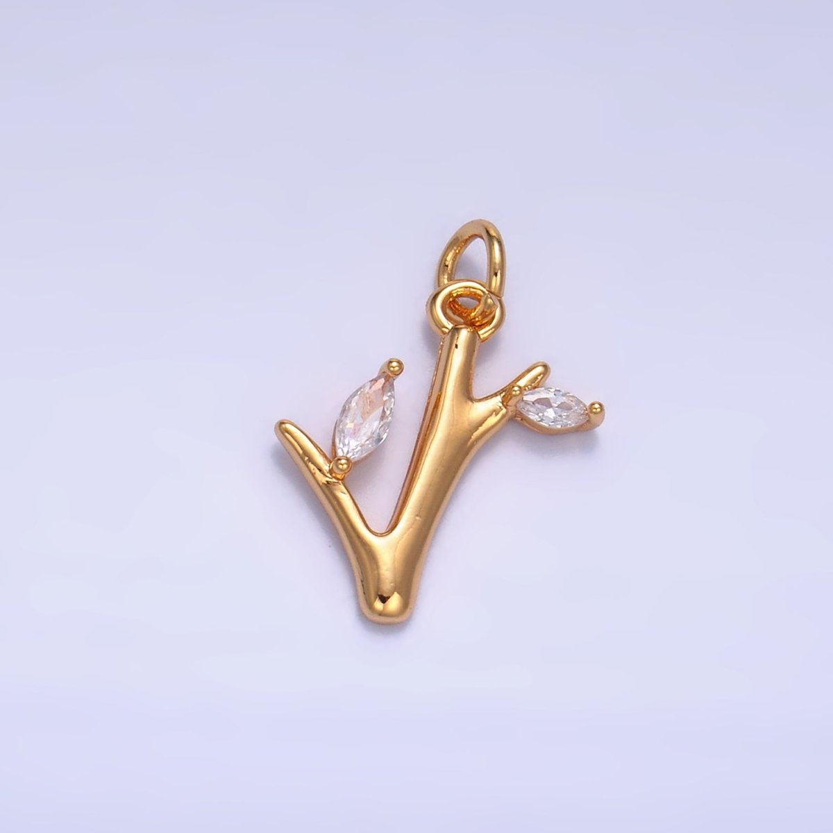 24K Gold Filled CZ Leaf Tree Branch Nature Charm | W392