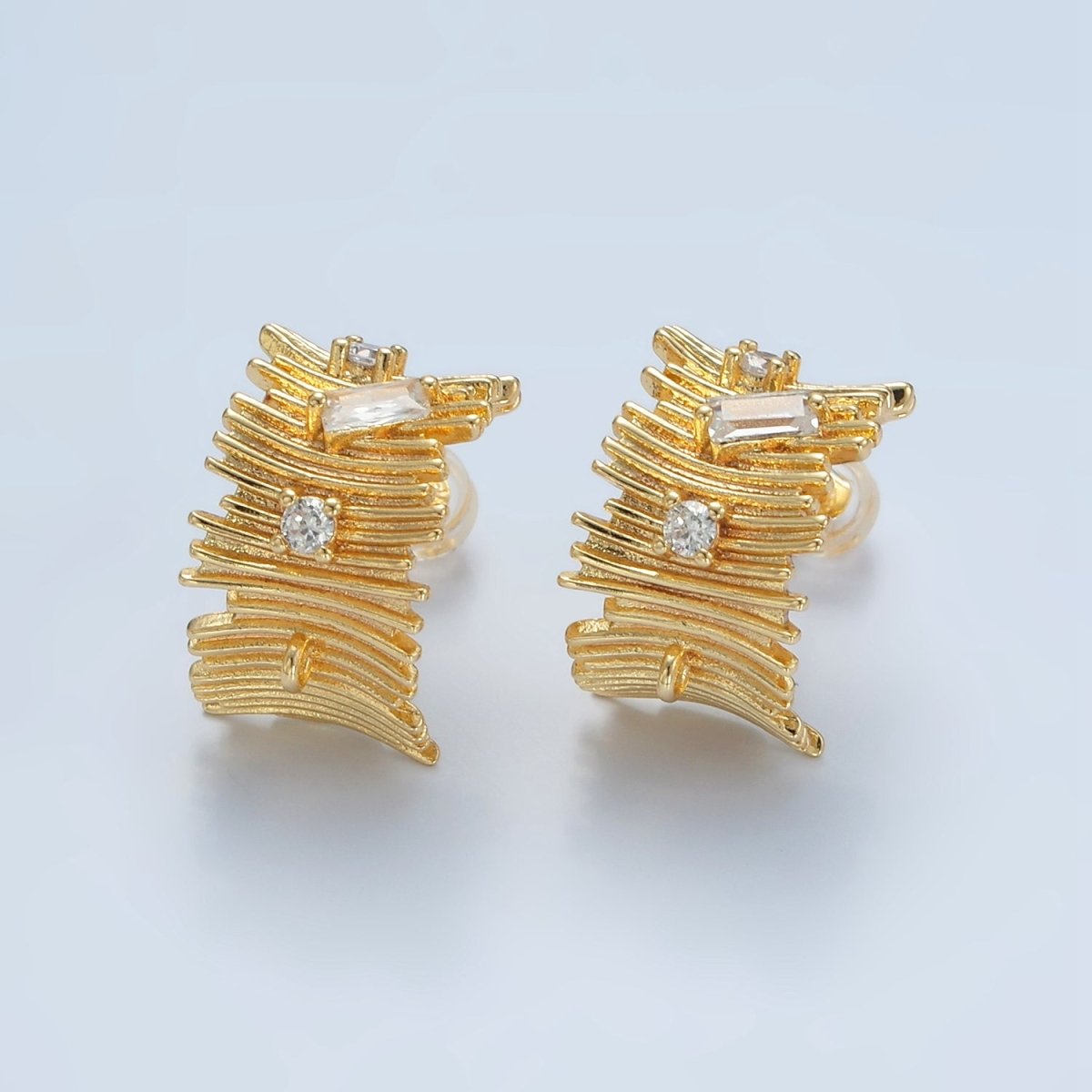 24K Gold Filled CZ Line Band Open Loop C-Shaped Hoop Earrings Findings | Z939