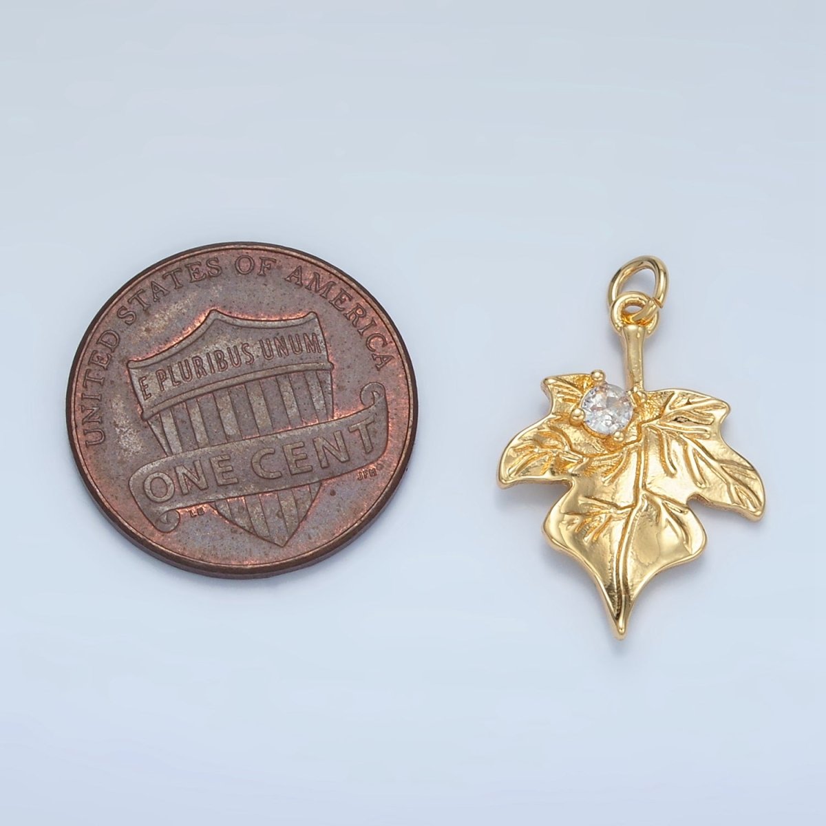 24K Gold Filled CZ Maple Leaf Nature Charm in Gold & Silver | E376