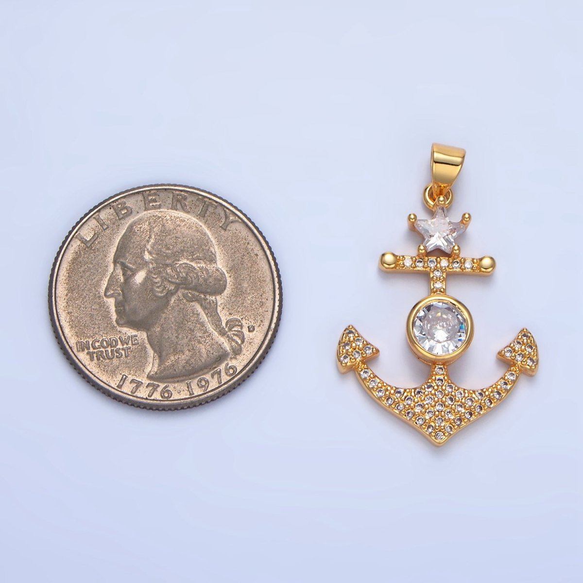 24K Gold Filled CZ Micro Paved Anchor Pendant | AA138