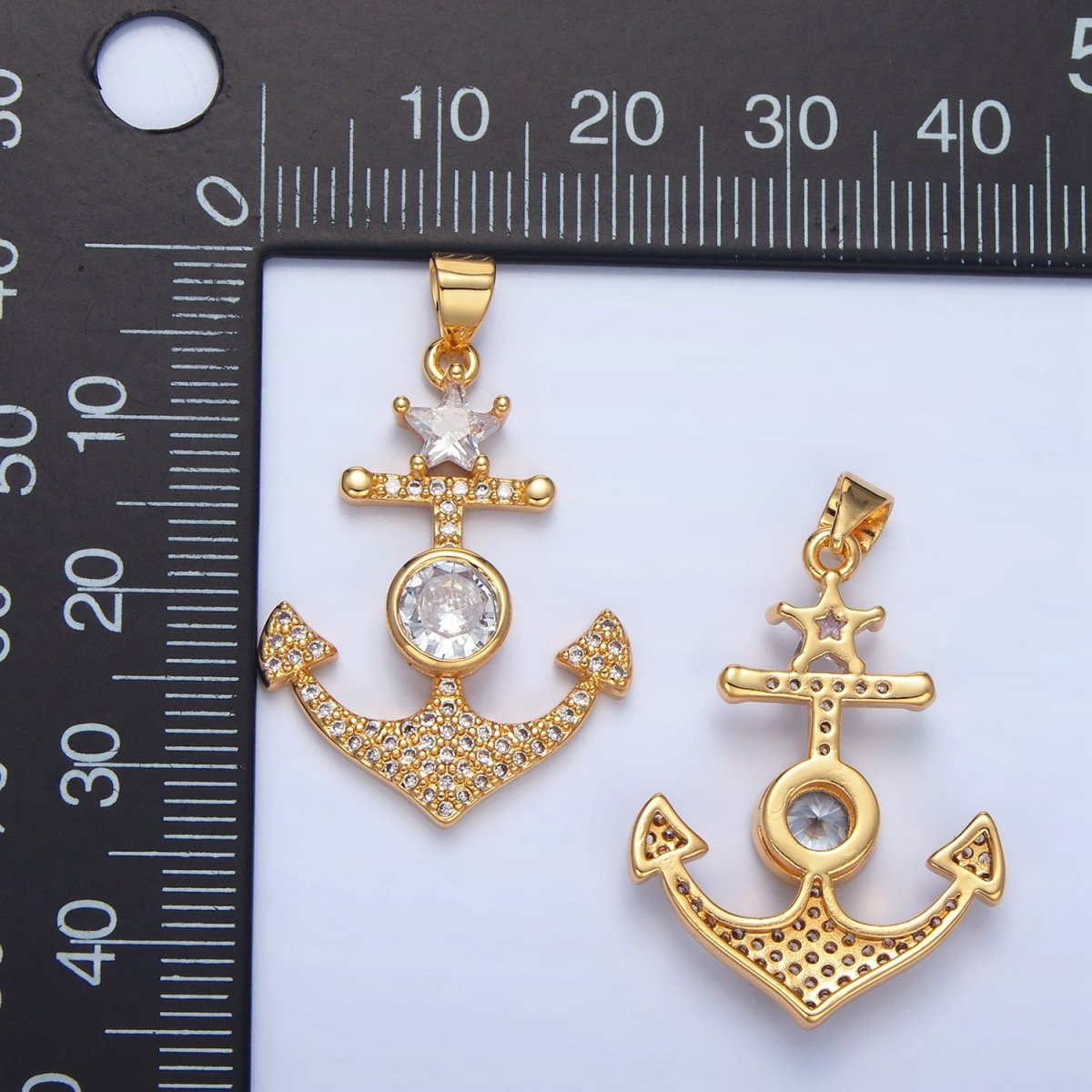 24K Gold Filled CZ Micro Paved Anchor Pendant | AA138