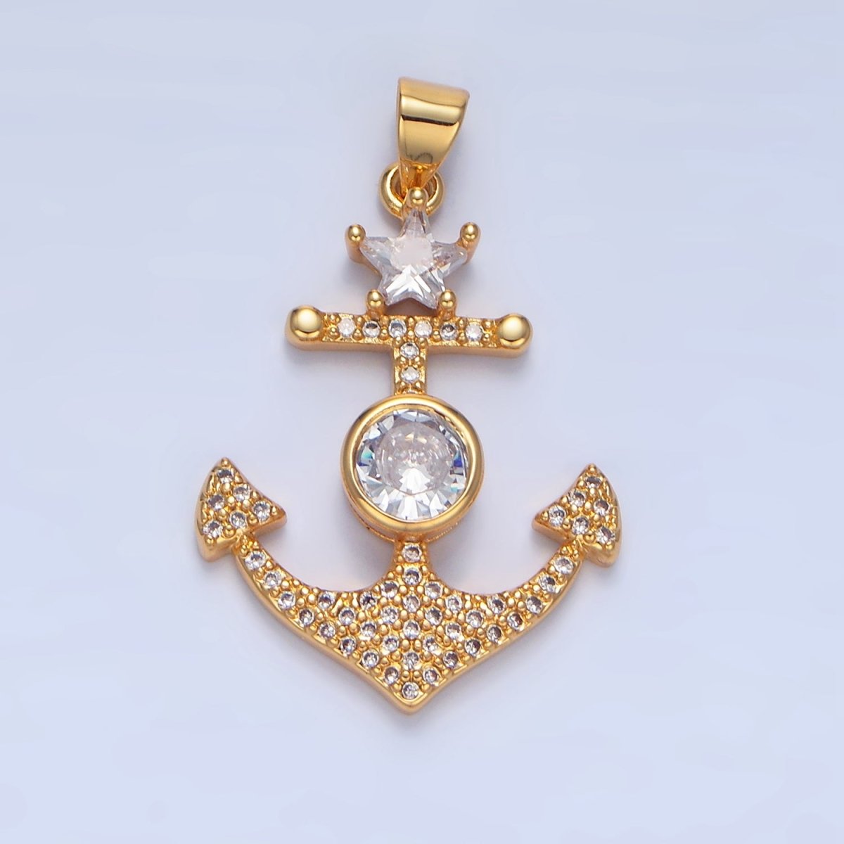 24K Gold Filled CZ Micro Paved Anchor Pendant | AA138