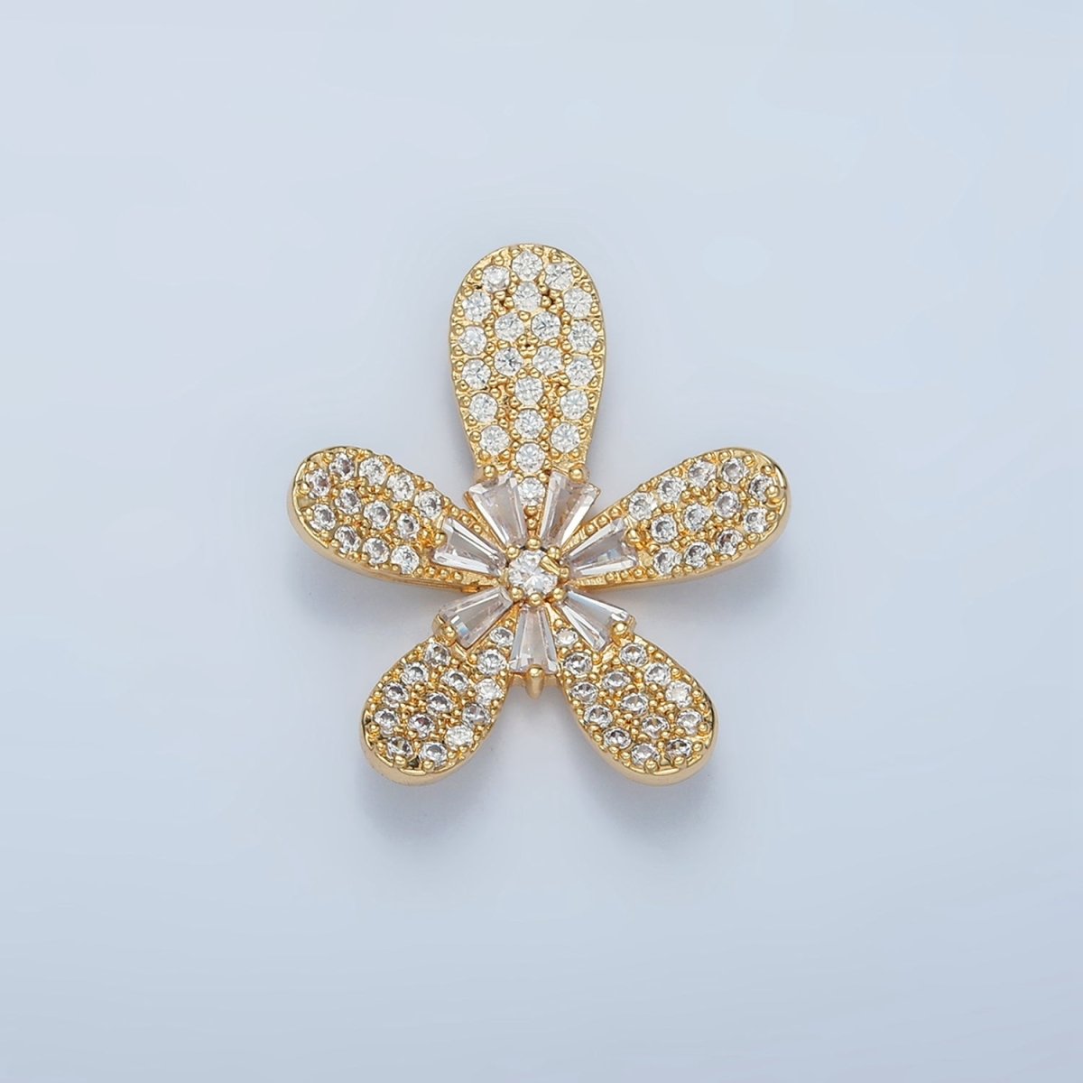 24K Gold Filled Clear CZ Baguette Micro Paved Daisy Flower Back Loop Pendant | AA861