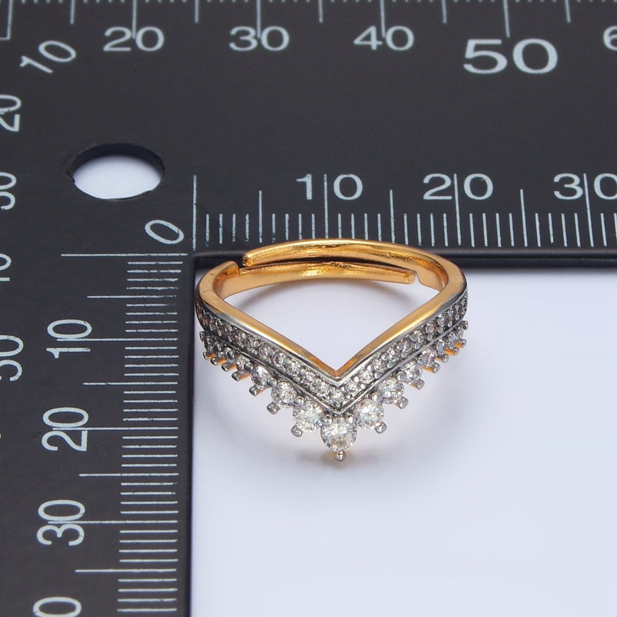 24K Gold Filled CZ Micro Paved Chevron Mixed Metal Ring | O1424