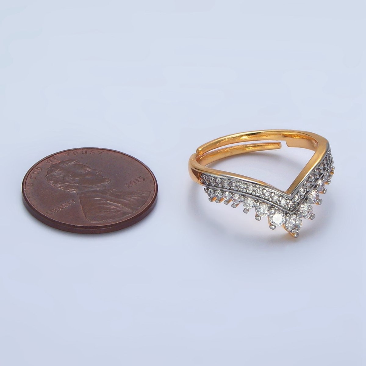 24K Gold Filled CZ Micro Paved Chevron Mixed Metal Ring | O1424