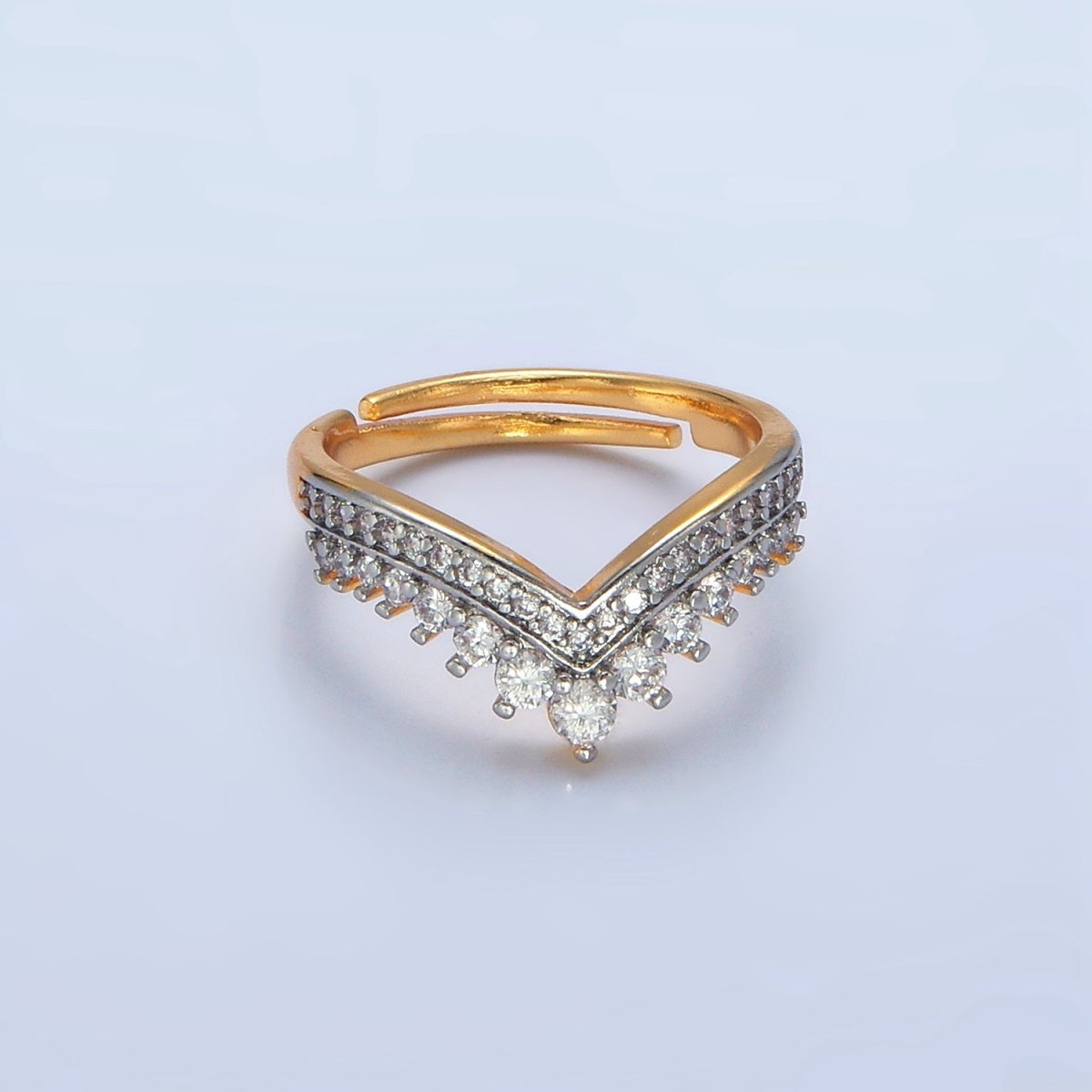 24K Gold Filled CZ Micro Paved Chevron Mixed Metal Ring | O1424
