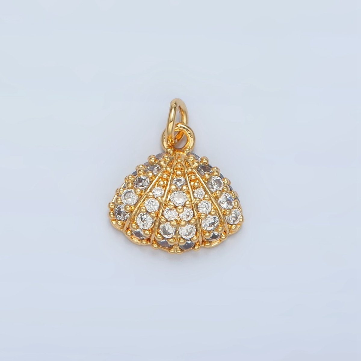 24K Gold Filled CZ Micro Paved Clam Sea Shell Charm | AG908