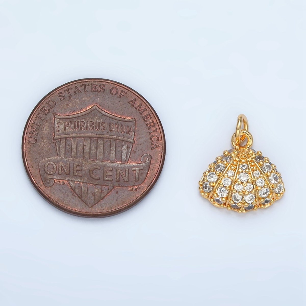 24K Gold Filled CZ Micro Paved Clam Sea Shell Charm | AG908