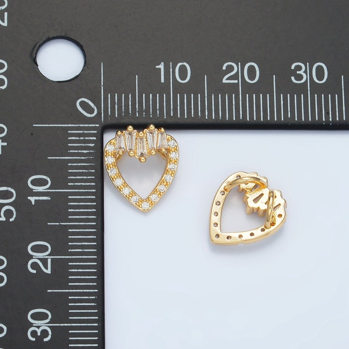 24K Gold Filled Baguette Micro Paved CZ Open Heart Back Loop Pendant | AA863