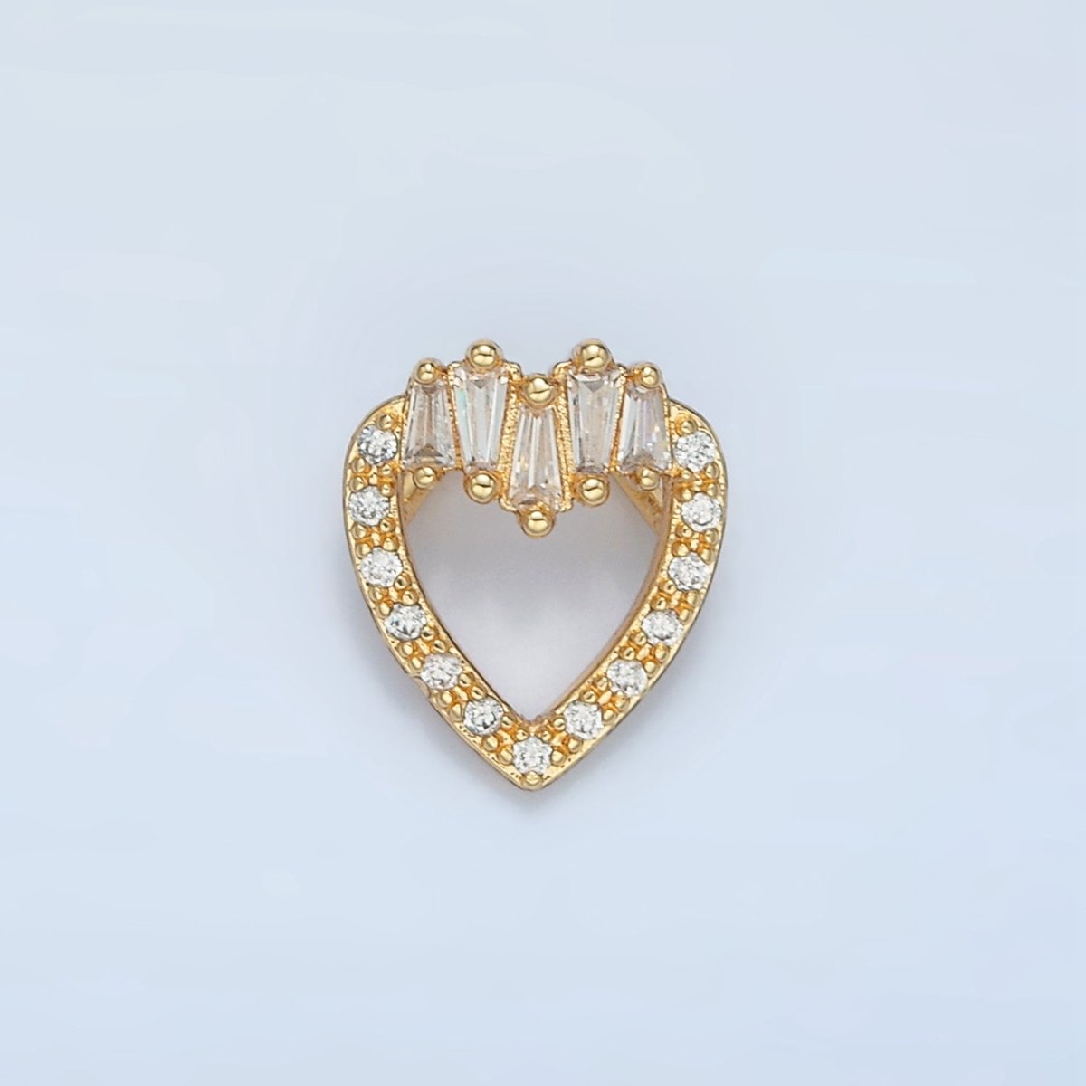 24K Gold Filled Baguette Micro Paved CZ Open Heart Back Loop Pendant | AA863
