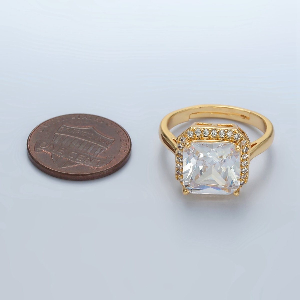 24K Gold Filled Clear Square CZ Micro Paved Solitaire Ring | O1413
