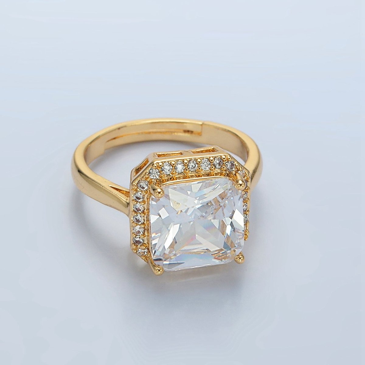 24K Gold Filled Clear Square CZ Micro Paved Solitaire Ring | O1413