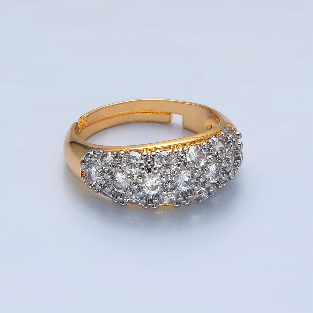 24K Gold Filled CZ Micro Paved Dome Mixed Metal Ring | O1431