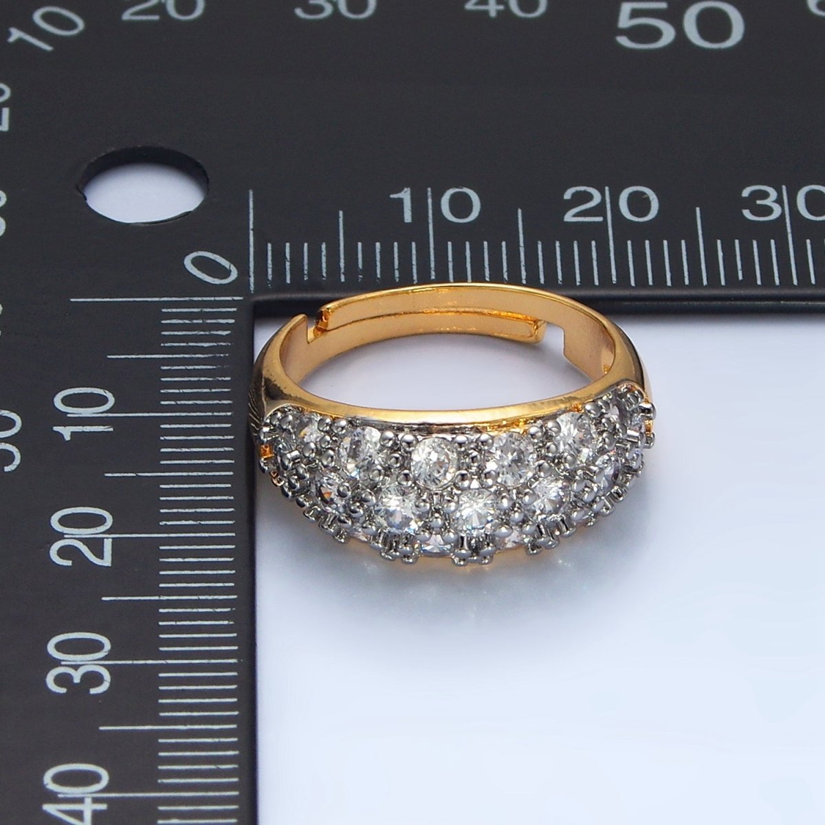 24K Gold Filled CZ Micro Paved Dome Mixed Metal Ring | O1431