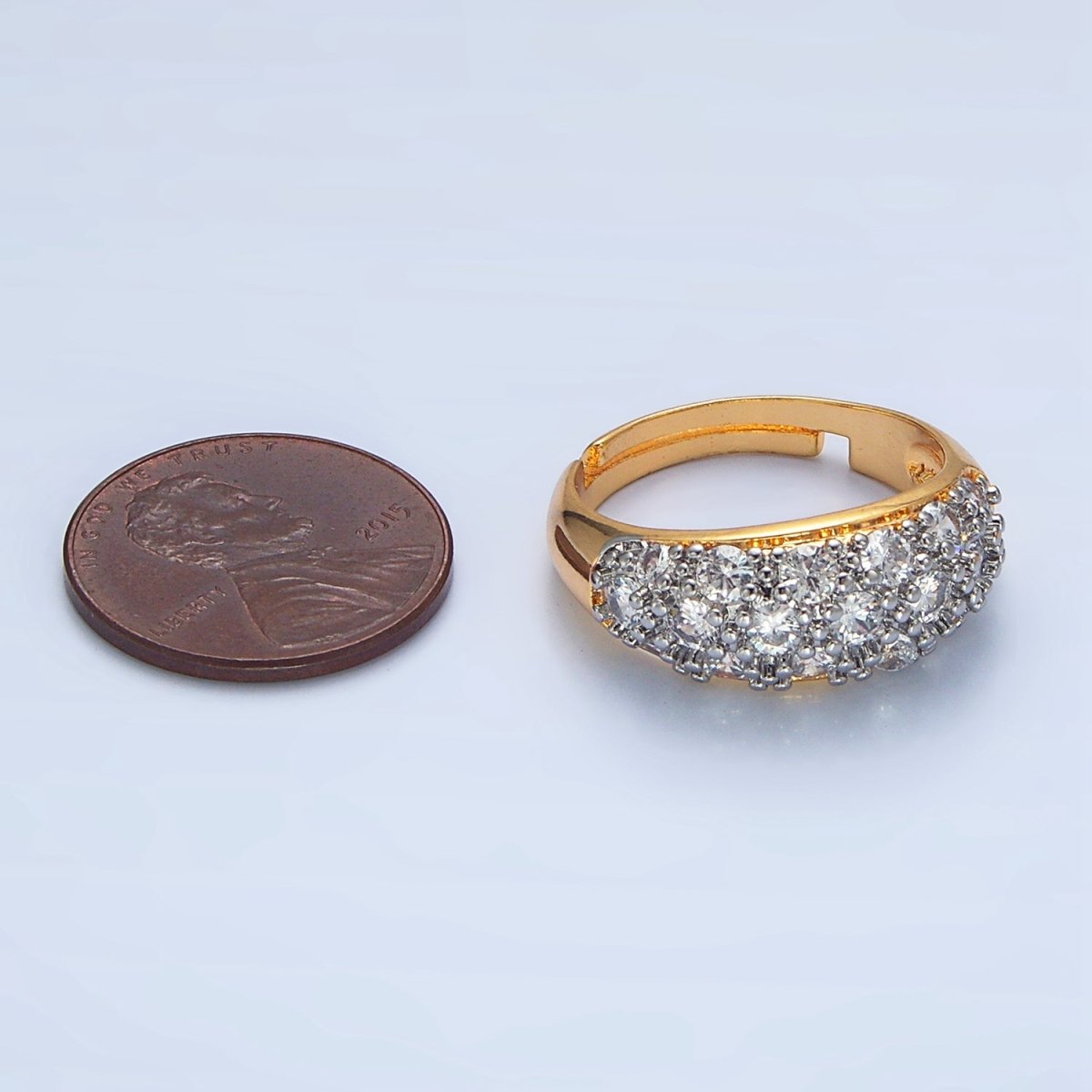 24K Gold Filled CZ Micro Paved Dome Mixed Metal Ring | O1431