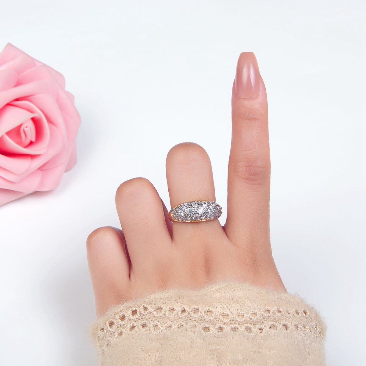 24K Gold Filled CZ Micro Paved Dome Mixed Metal Ring | O1431