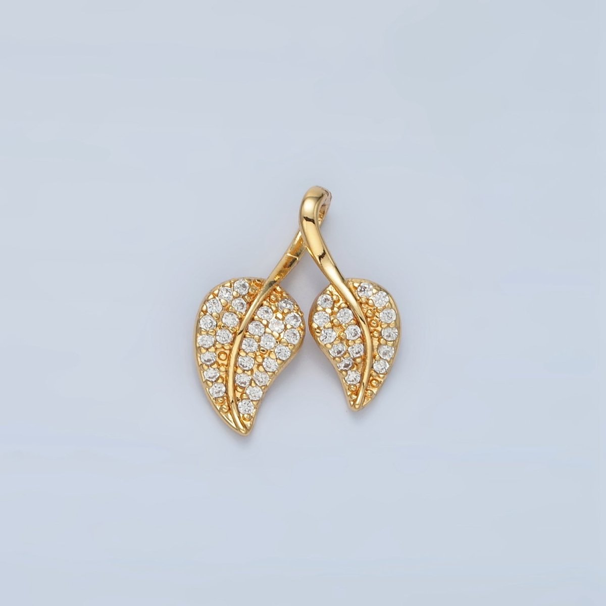 24K Gold Filled Double Micro Paved CZ Leaf Nature Pendant | AA860