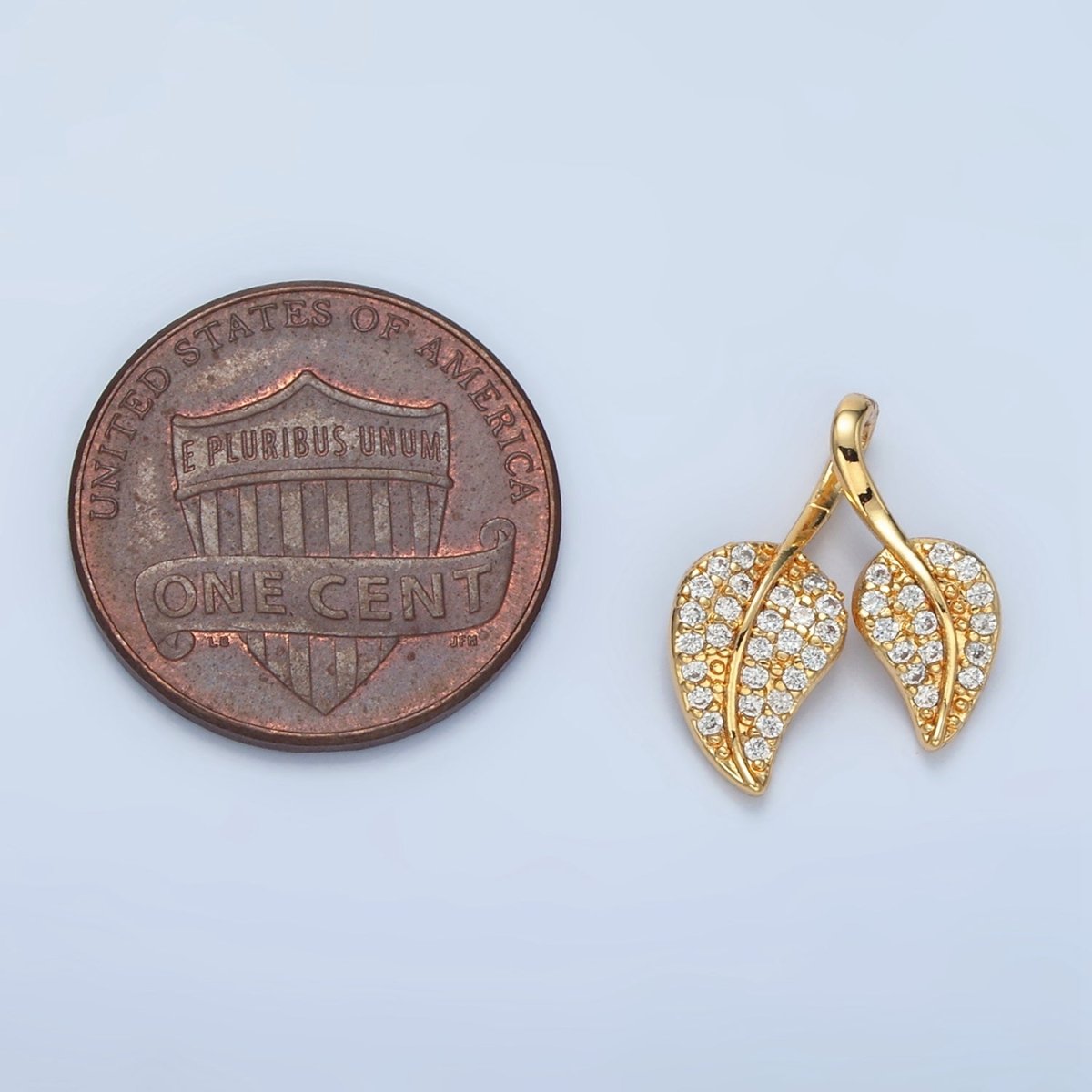 24K Gold Filled Double Micro Paved CZ Leaf Nature Pendant | AA860