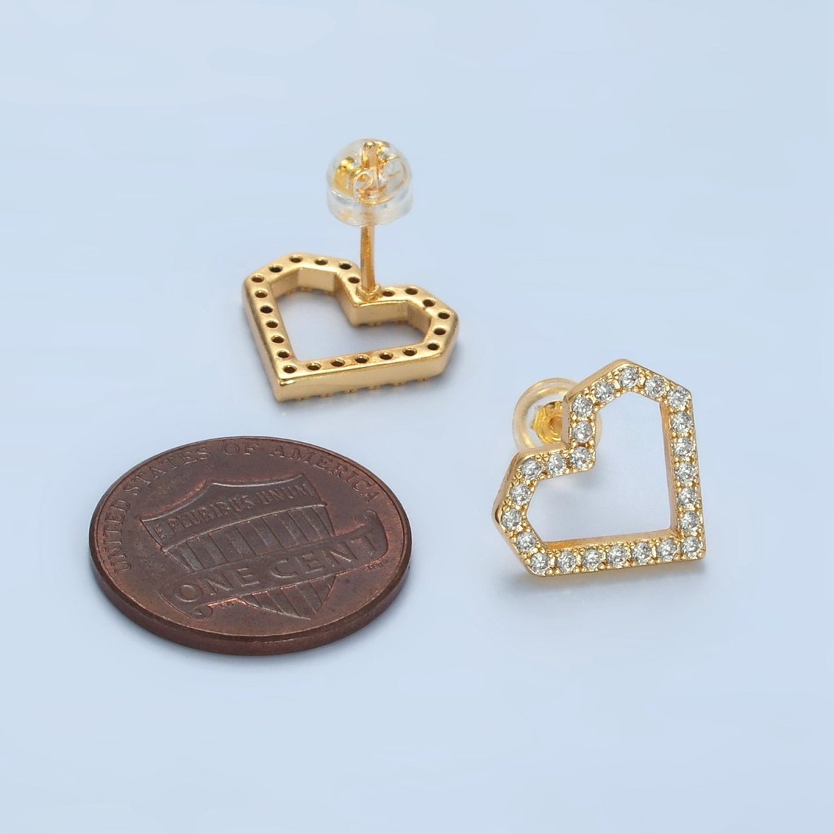 24K Gold Filled Micro Paved CZ Open Heart Stud Earrings | AD739