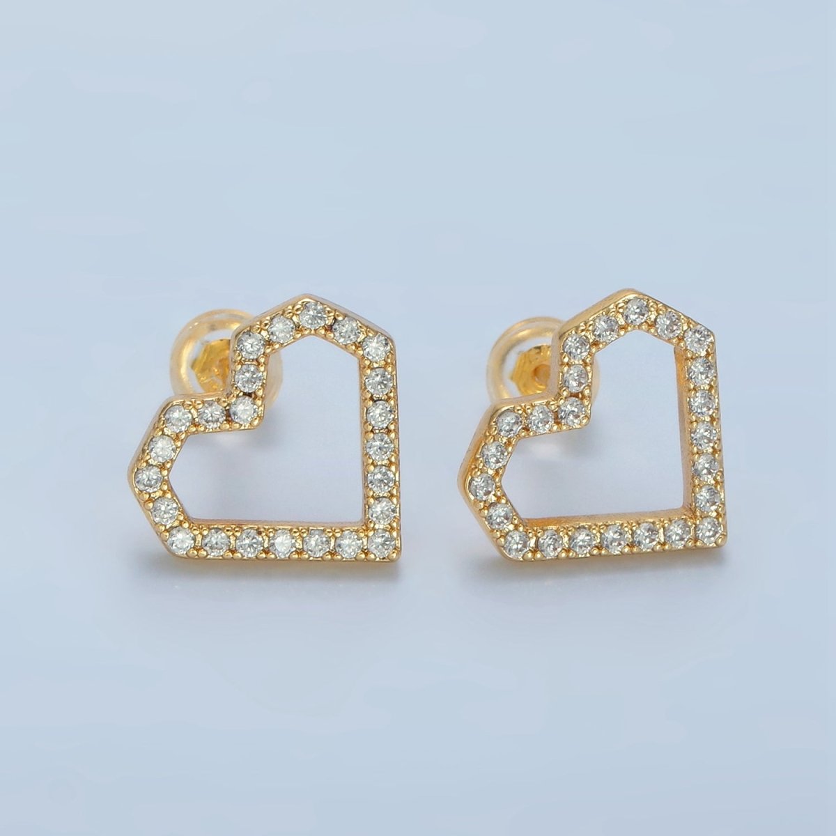 24K Gold Filled Micro Paved CZ Open Heart Stud Earrings | AD739