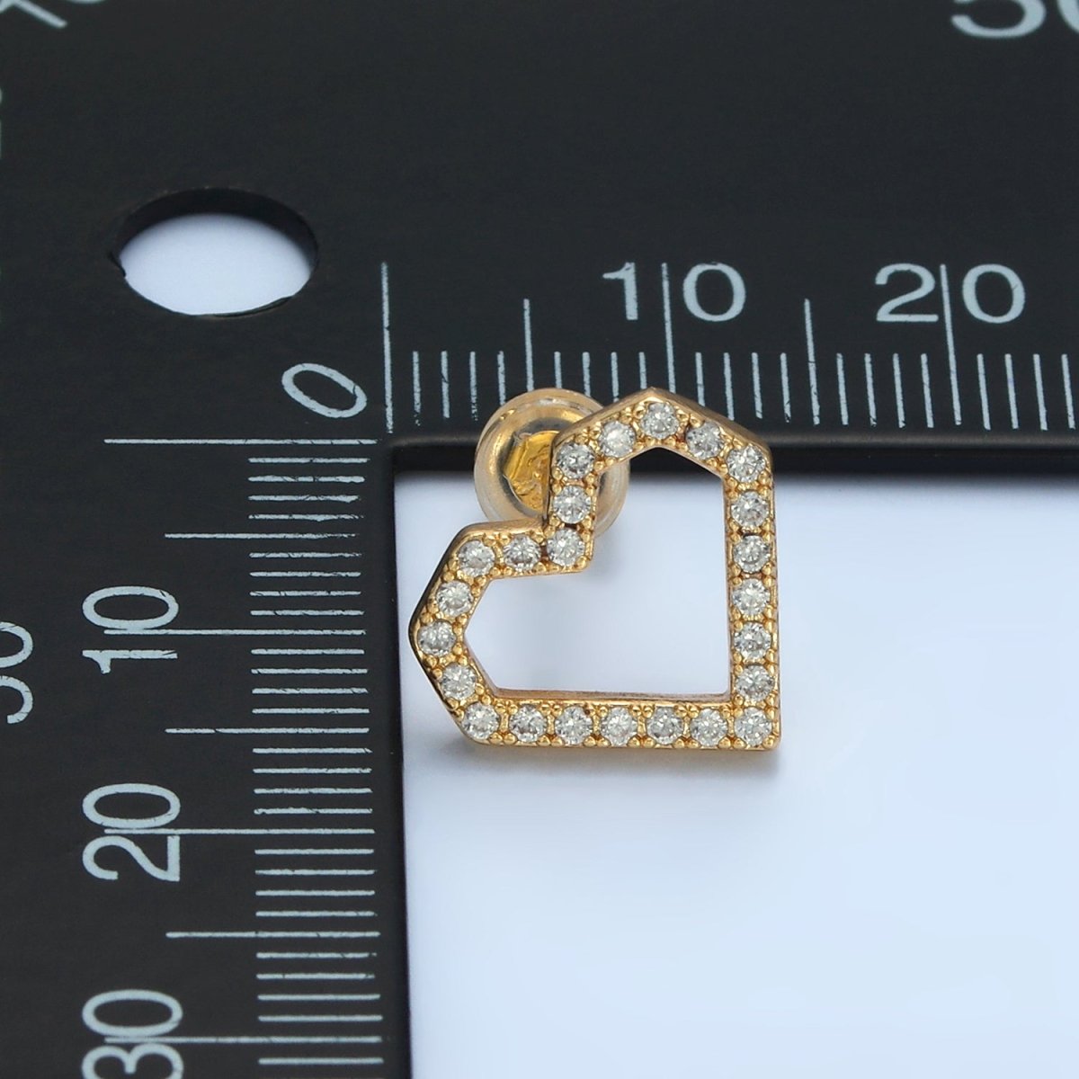 24K Gold Filled Micro Paved CZ Open Heart Stud Earrings | AD739