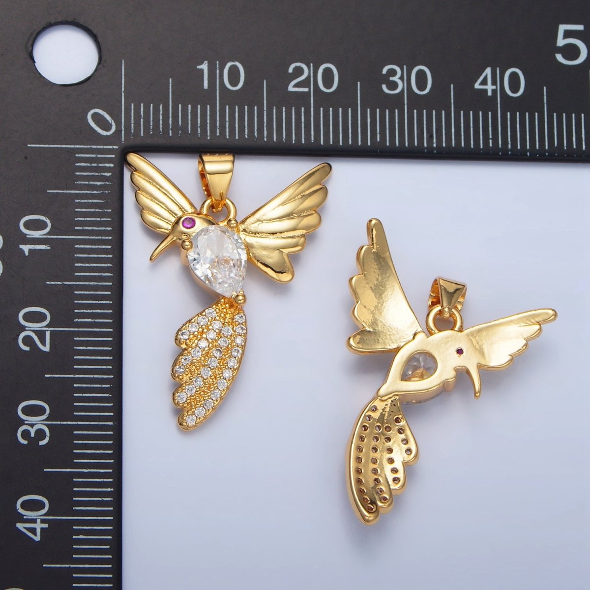 24K Gold Filled CZ Micro Paved Hummingbird Animal Pendant | AA788