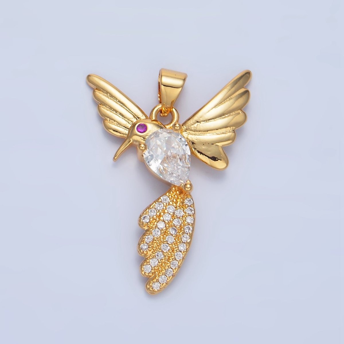24K Gold Filled CZ Micro Paved Hummingbird Animal Pendant | AA788