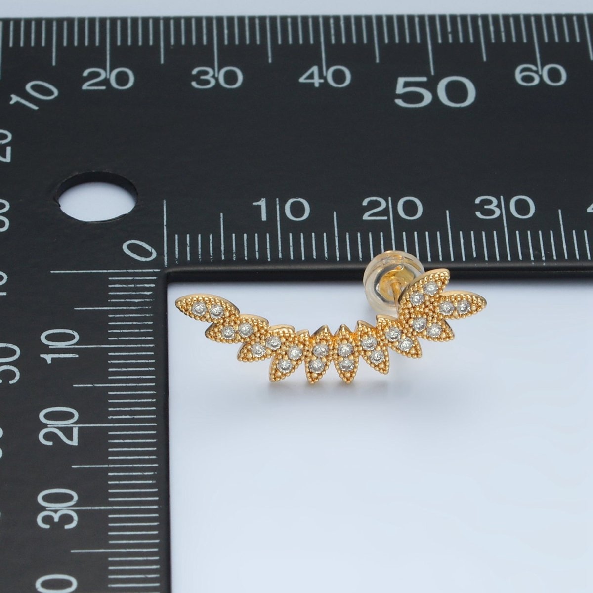 24K Gold Filled Curved Micro Paved CZ Leaf Nature Stud Earrings Set | AD745