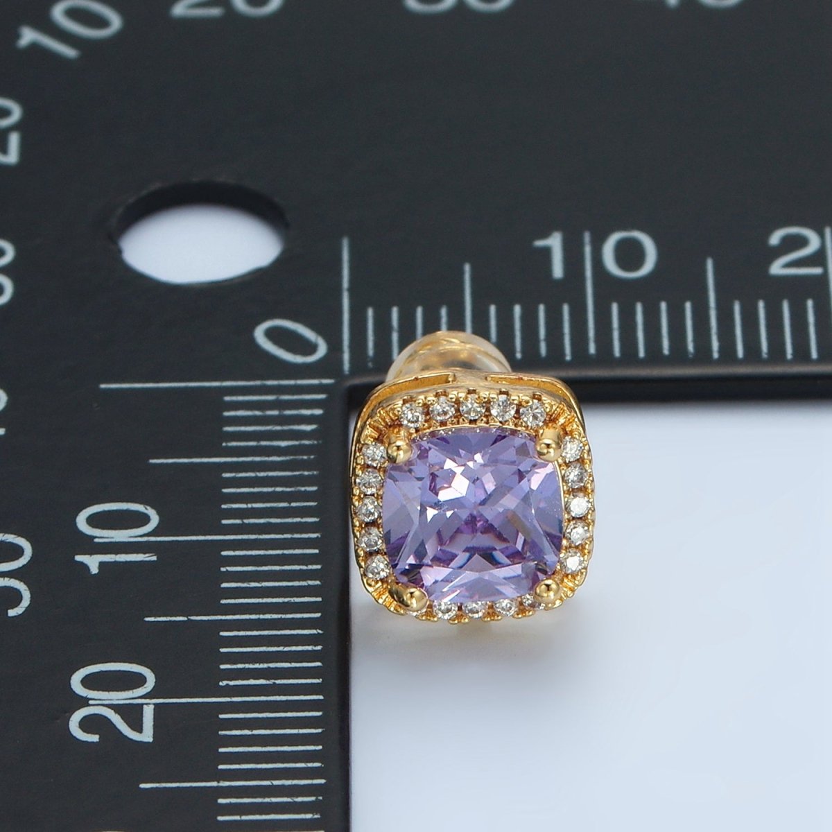 24K Gold Filled Purple Square Micro Paved CZ Stud Earrings | AD742