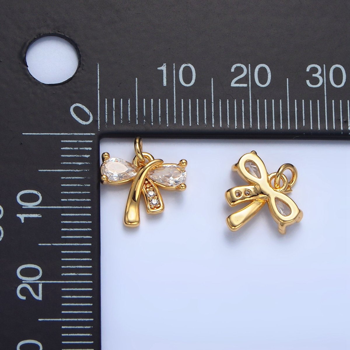 24K Gold Filled CZ Micro Paved Ribbon Bow Mini Charm | X860