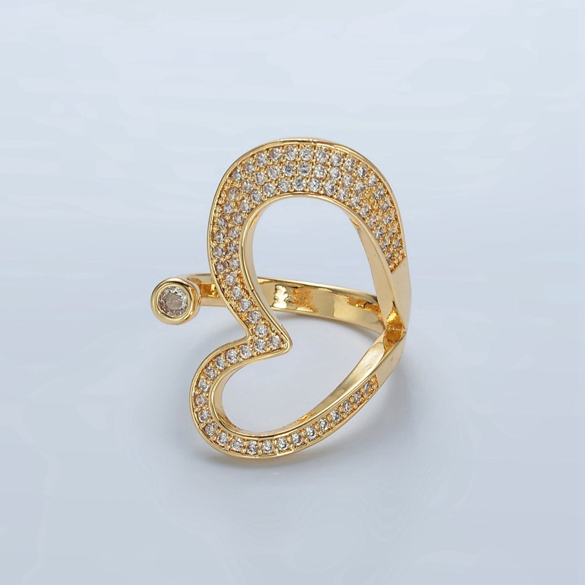 24K Gold Filled Micro Paved CZ Sideway Open Heart Ring | O1412