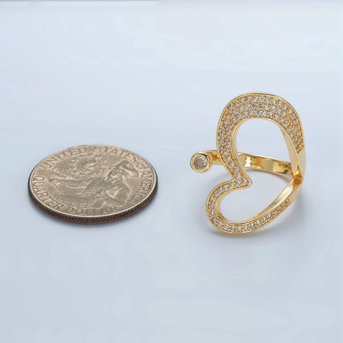 24K Gold Filled Micro Paved CZ Sideway Open Heart Ring | O1412