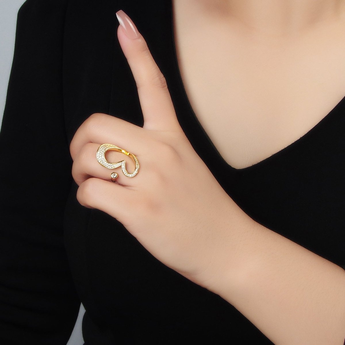 24K Gold Filled Micro Paved CZ Sideway Open Heart Ring | O1412