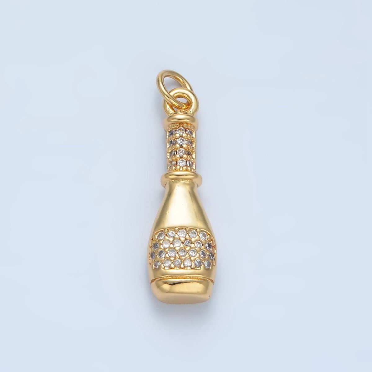 24K Gold Filled Multidimensional Micro Paved CZ Wine Bottle Alcohol Drink Charm | AG894